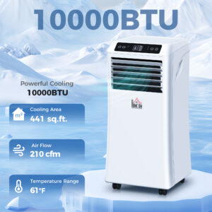 10000 BTU Portable Air Conditioner for Rooms Up to 441 Sq. Ft., 3-in-1 AC Unit with Cooling Fan, Dehumidifier, Sleep Mode, Remote Control, 24H Timer, Window Installation Kit, White